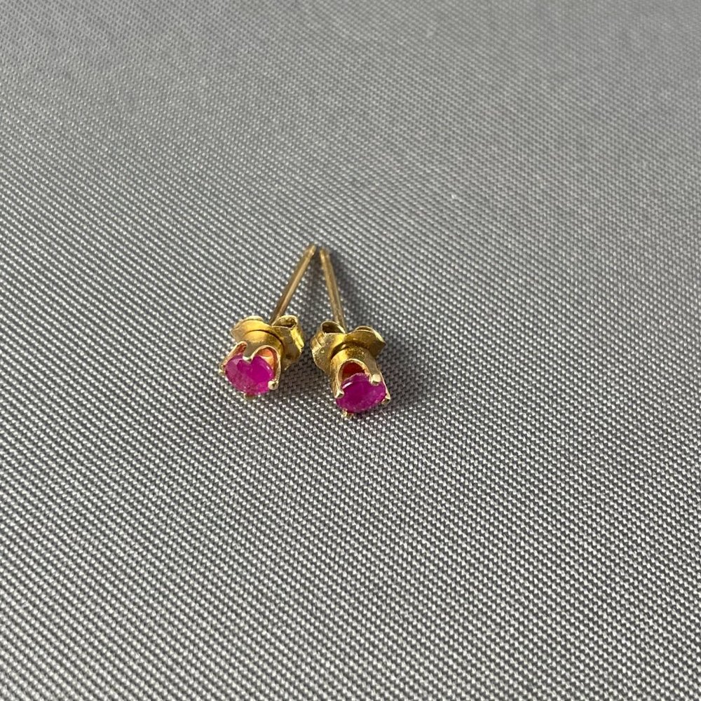Ruby Earring - Tiny Studs Set In Gold - image 2